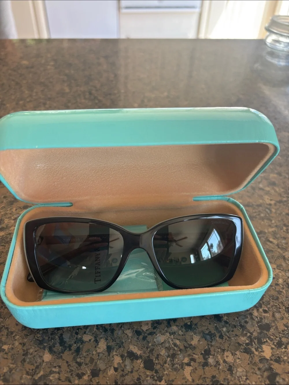 Tiffany & Co. Black Sunglasses with Tiffany Blue Case, and dust bag